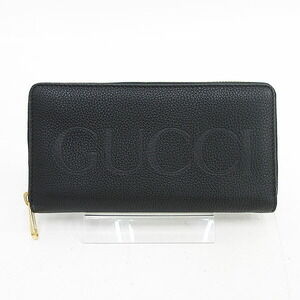 Gucci Logo Zip Around Long Wallet Black Leather